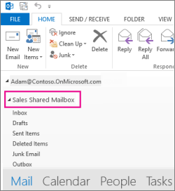  shared inbox will now display underneath your main Outlook mailbox