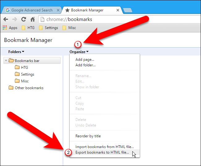 Bookmark manager in google Chrome