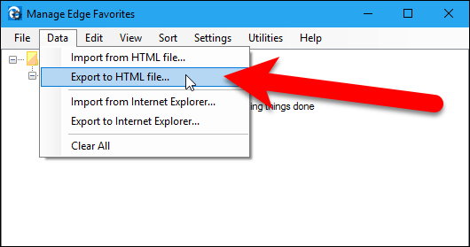 Import to HTML file from the drop-down menu