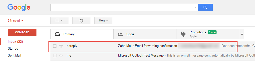 input the verification pin in the Zoho Mail account's inbox