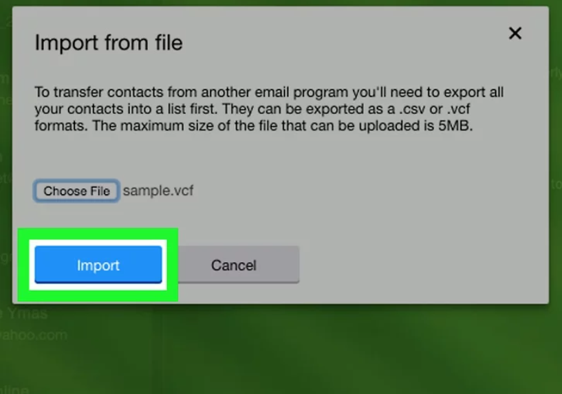 select the import option to import contacts