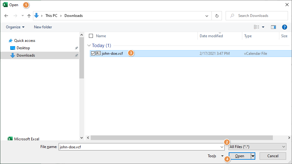 Open VCF file in Excel