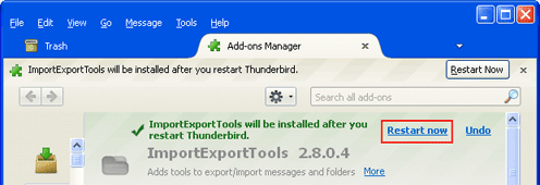 install now and restart the thunderbird