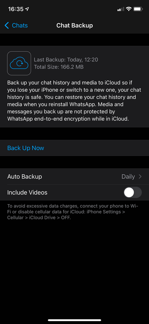 whatsapp chat backup option