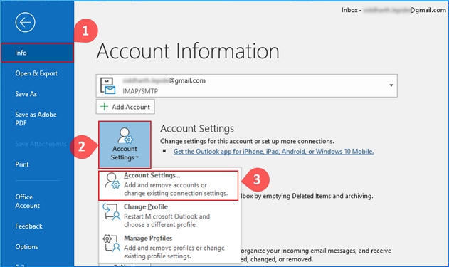 Select file tab and choose account settings >>account settings