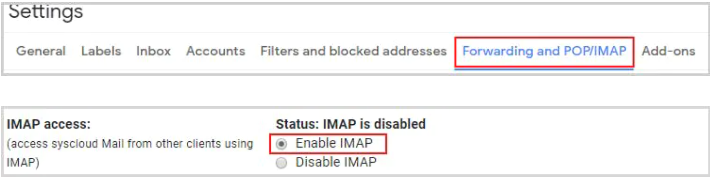select forwarding and POP/IMAP tab