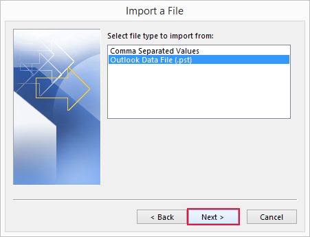 Choose “Outlook data file(.pst)” option