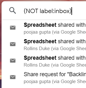 you may put (NOT label:inbox) in the search box