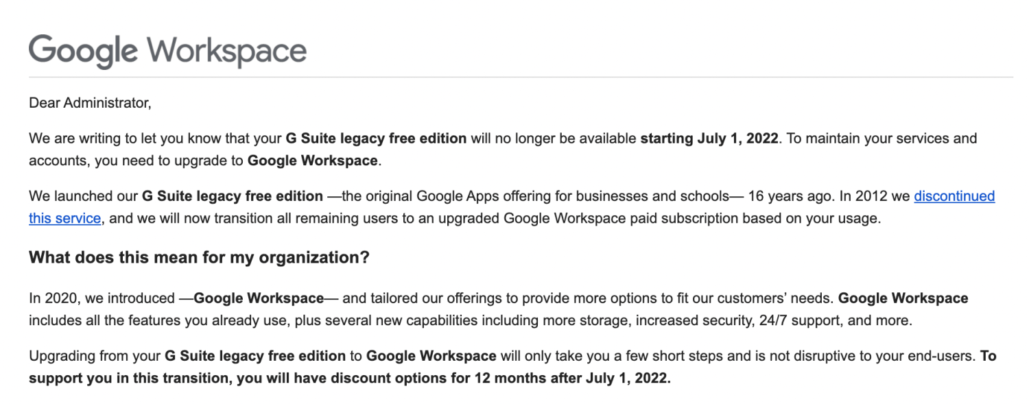 discount G Suite legacy free edition